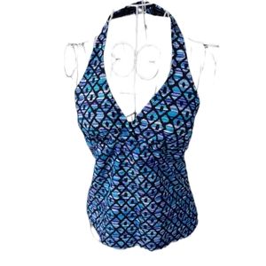 Speedo Diamond Halter Tankini Top Blue SZ 8